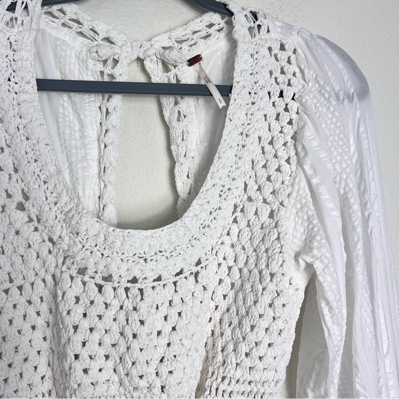 Free People Megan Crochet Top Open Back SZ S IVORY white Boho Cottage Coastal‎ - Picture 5 of 15